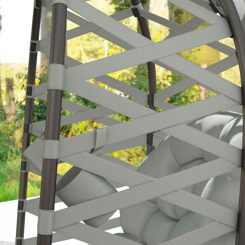 Outsunny Egg Chair Outdoor, 2 Seater Folding Weave Garden Furniture Chair with Cushion, Cup Pockets for Patio Balcony - Light Grey