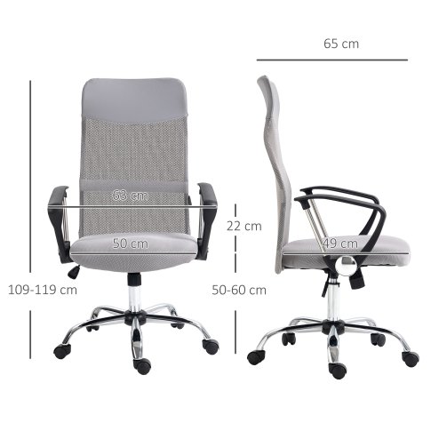 HOMCOM Mesh Office Chair, High Back Computer Desk Chair, Swivel Chair with Height Adjustable, for Home, Light Grey