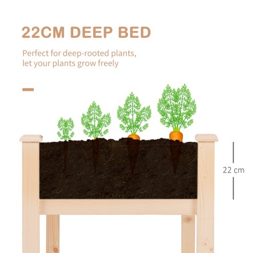 Outsunny Raised Bed for Garden, Wooden Elevated Planter Box with Bed Liner, for Flower Vegetable Herb, 122.5L x 56.5W x 76Hcm
