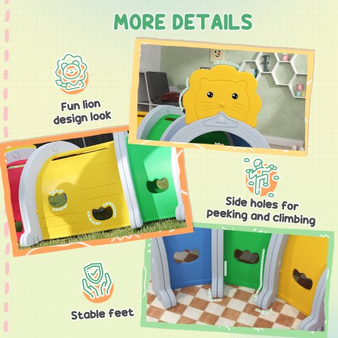 AIYAPLAY Kids Tunnel, Play Tunnel for Kids 3-6 Years, with Lion Design, for Indoor, Outdoor, Multicoloured