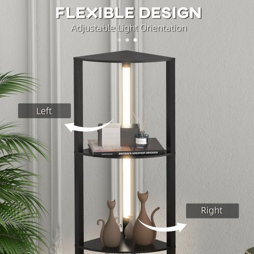HOMCOM LED Floor Lamp with Shelves, 4 Layers Dimmable Modern Standing Lamp with 3 Brightness Levels and Foot Switch for Living Room, Bedroom, Office, Black
