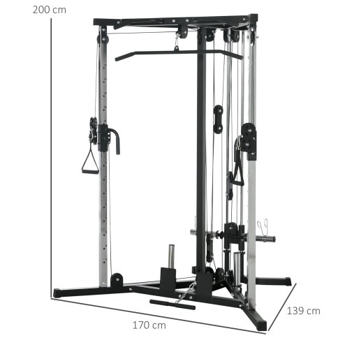 SPORTNOW Home Gym Machine, Multifunctional Gym Equipment with High and Low Pulleys, Pull Up Bar, 15-Position Adjustable Strength Training Workout Station for Full Body Fitness