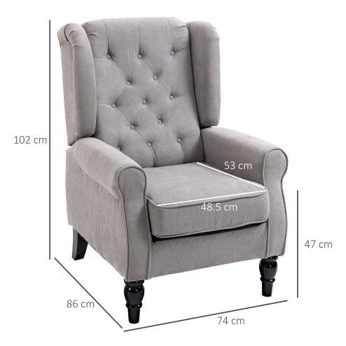 HOMCOM Retro Accent Chair, Linen Wingback Armchair with Wood Frame Button Tufted Design for Living Room Bedroom, Grey