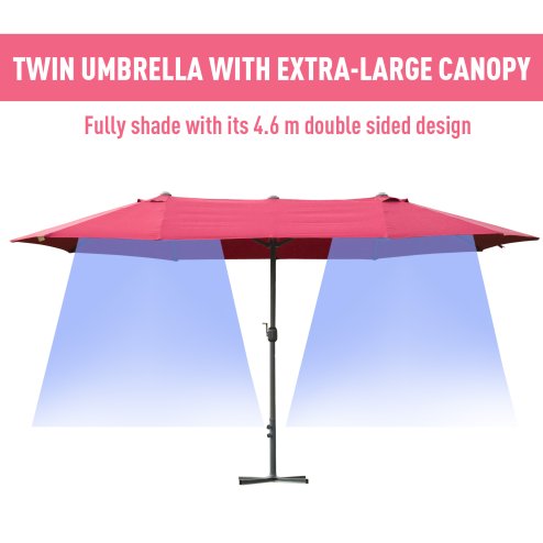 Outsunny 4.6m Garden Parasol Double-Sided Sun Umbrella Patio Market Shelter Canopy Shade Outdoor with Cross Base - Red