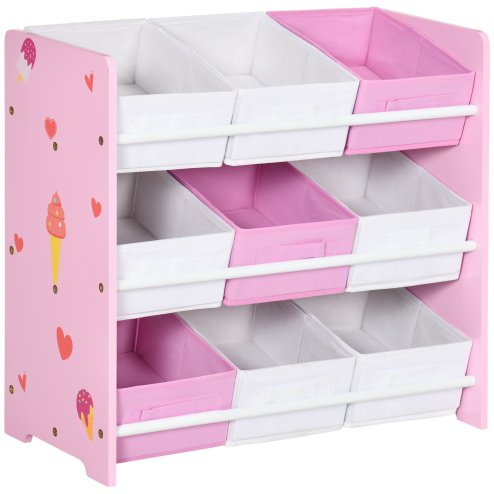 ZONEKIZ Kids Storage Unit Toy Box Organiser Bookshelf w/ Nine Removable Baskets, for Bedroom, Nursery, Playroom - Pink