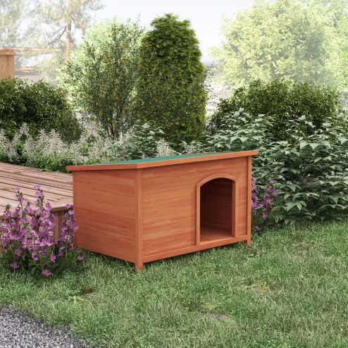 PawHut Wooden Dog Kennel Outdoor Pet House Elevated with Removable Floor, Openable Roof, for Large Dogs, 100 x 65.5 x 68cm - Natural Wood Tone