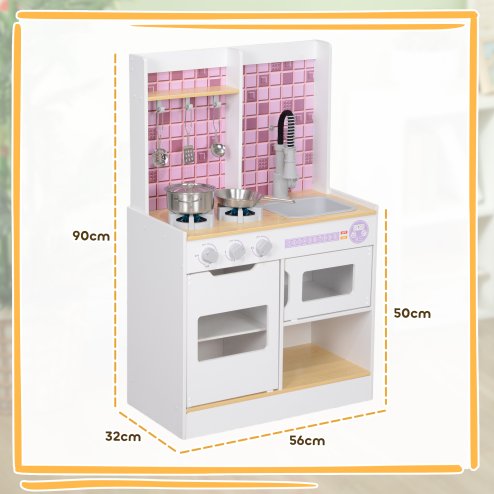 AIYAPLAY Kids Play Kitchen, Pretend Play Kitchen with Realistic Over, Stove, Sink, Kitchen Accessories, Cooking Playset with Light, Sound, for Ages 3+ Years, White