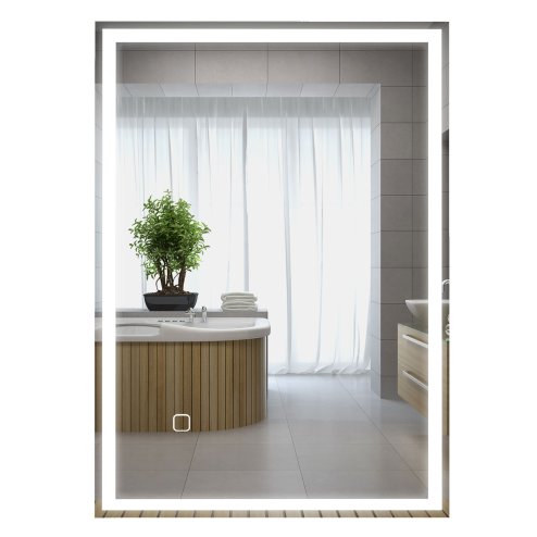 HOMCOM Bathroom Mirror with LED Lights, Illuminated Makeup Mirror with 3 Colours, Defogging Film and Memory Function, Hardwired, Horizontal or Vertical