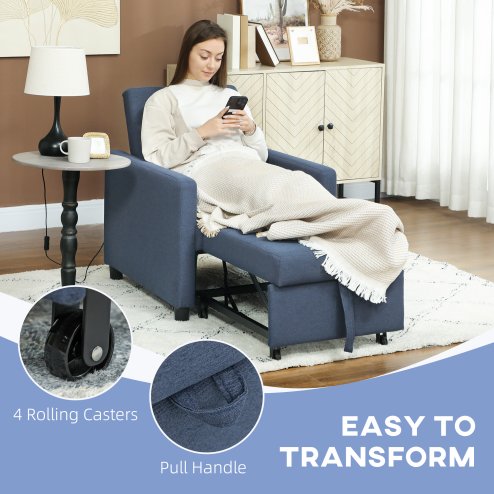 HOMCOM 3 in 1 Sofa Bed, Convertible Foldable Sleeper Chair Bed, Tufted Pull Out Sleeper Couch with Adjustable Backrest for Living Room and Bedroom