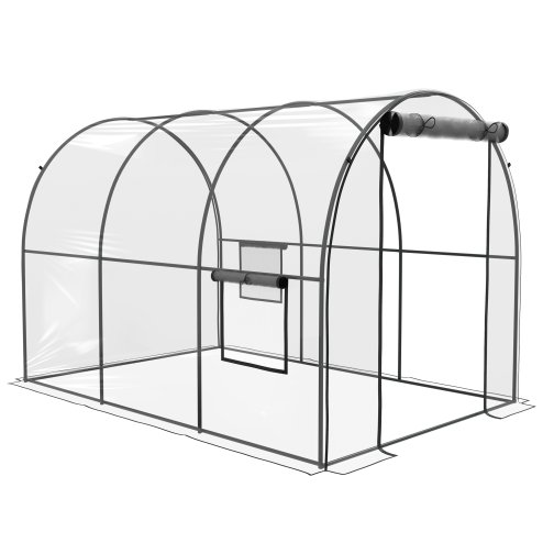 Outsunny 3 x 2 x 2m Polytunnel Greenhouse with Roll-up Door and Mesh Window, Walk-in Grow House Tent with Plastic Cover and Steel Frame, Clear