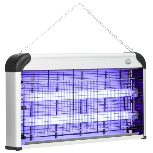 Outsunny 30W Electric Fly Zapper, Bug Zapper with UK Plug, 2 UV Bulbs, Hanging Chain, On/Off Switch and Removable Catch Tray, 60?O Coverage Insect Mosquito Killer for Indoor and Outdoor Use, Silver