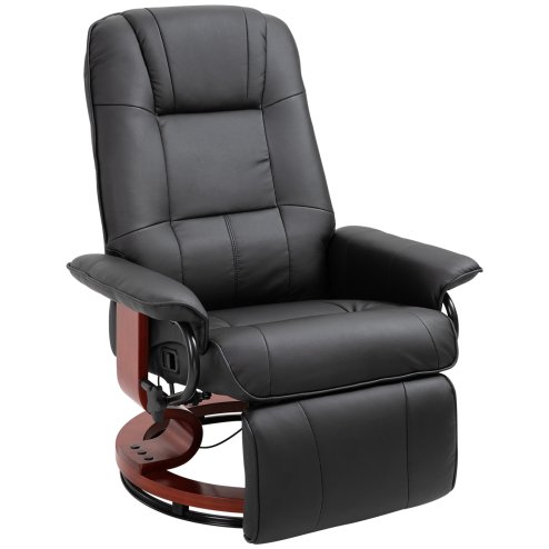 HOMCOM 360° Swivel Recliner Chair with Footstool, Manual Recliner Armchair with Wooden Base, Linen-Like Upholstered Reclining Chair for Living Room, Bedroom, Office, Black