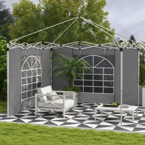Outsunny Gazebo Side Panels with Windows and Doors, for 3x3(m) or 3x6m Pop Up Gazebo, 2 Pack Sides Replacement, Light Grey