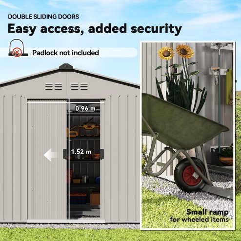 Outsunny 9 x 6ft Metal Garden Shed, Outdoor Storage Tool House with Ventilation Slots, Foundation Kit and Lockable Double Doors, Silver Grey
