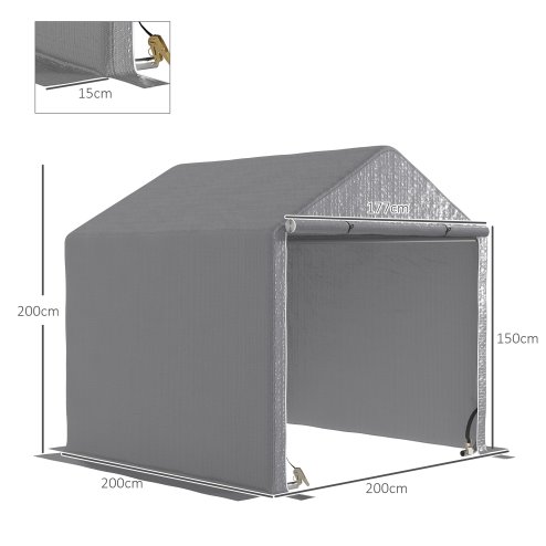 Outsunny 2 x 2 x 2 m Garden Shed Tent, Outdoor Storage Shed for Bike Motorbike Tool with Galvanised Steel Frame, Waterproof & UV-Resistant, Grey