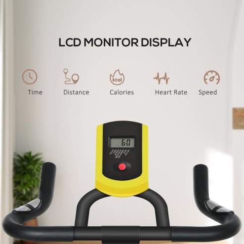 SPORTNOW Indoor Exercise Bike, Stationary Bike, Cycling Machine with Adjustable Seat and Resistance, Heart Rate Sensor, for Home Gym Workout, 8kg Flywheel, Yellow