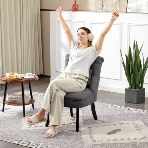 HOMCOM Tub Chair, Armless Single Sofa, Modern Button Tufted Armchair, Upholstered Linen Fabric Longue Accent Chair for Living Room, Bedroom, Charcoal Grey