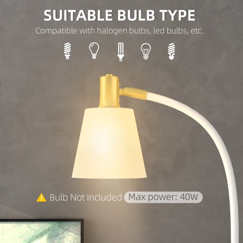 HOMCOM Floor Lamp for Living Room, Spotlight Reading Standing Lamp with Adjustable Height, Rocker on/off Switch, Indoor Task Lighting for Bedroom, Office,  White (Bulb not Included)