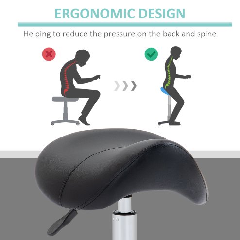 HOMCOM Cosmetic Stool 360?? Rotate Height Adjustable Salon Massage Spa Chair Hydraulic Rolling Faux Leather Saddle Stool Mobility, Black