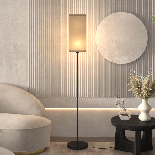 HOMCOM Floor Lamp, Modern Standing Lamp with Linen Shade, Tall Lamps for Living Room, Bedroom, with Foot Switch, Bulb not Included, Black