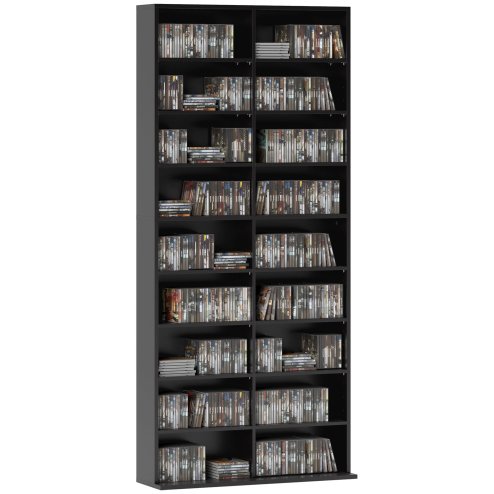 HOMCOM 640 CD/360 DVD Storage Unit, Blu-ray Media Storage Shelf with 18 Compartments and 14 Adjustable Shelves, CD Tower for Living Room, Bedroom, Office