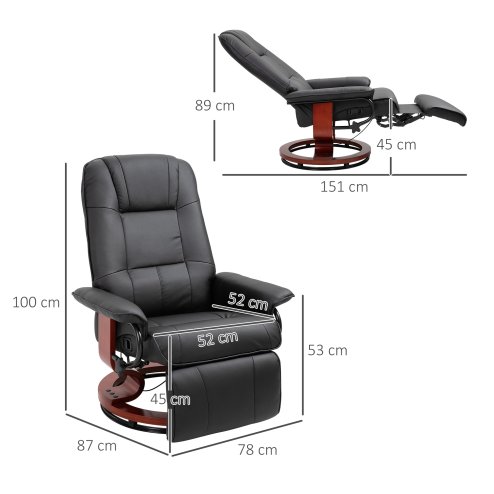 HOMCOM 360° Swivel Recliner Chair with Footstool, Manual Recliner Armchair with Wooden Base, Linen-Like Upholstered Reclining Chair for Living Room, Bedroom, Office, Black