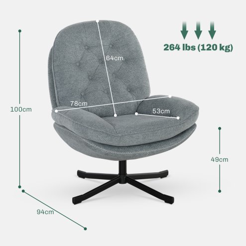 HOMCOM Armchair with 360 Degree Swivel and Wide Padded Seat, Upholstered Accent Chair with Water-Repellent Chenille Fabric Occasional Chair for Living Room Bedroom Home Office Reception Balcony, Grey