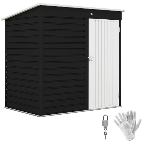 Outsunny 6 x 4ft Metal Garden Shed, Easy to Assemble, Galvanised Steel Shed with Lockable Door and Gloves, Outdoor Tool Storage Shed for Garden, Patio, Dark Grey