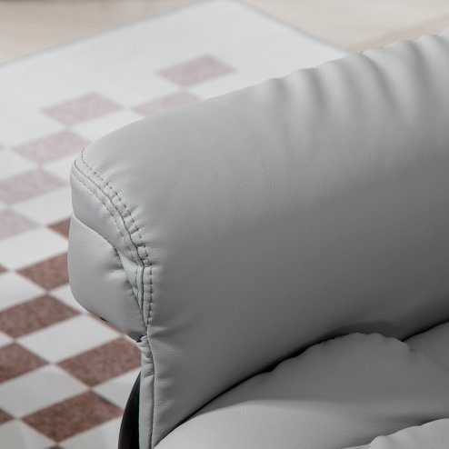 HOMCOM Faux Leather Recliner Chair and Footstool, Swivel Upholstered Armchair and Footstool with Adjustable Backrest, Solid Wood Base for Living Room, Light Grey