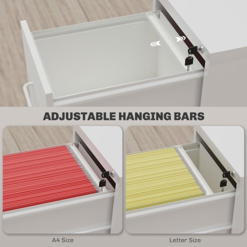 HOMCOM 3 Drawer Filing Cabinet, Vertical File Cabinet with Adjustable Hanging Bar for A4 and Letter Size, Steel Printer Stand for Home Office, Cream White