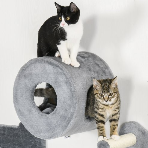 PawHut 4PCs Wall Mounted Cat Tree, Cat Wall Furniture with Platforms, Steps, Scratching Post, Perch, Cat House for Indoor Cats - Grey