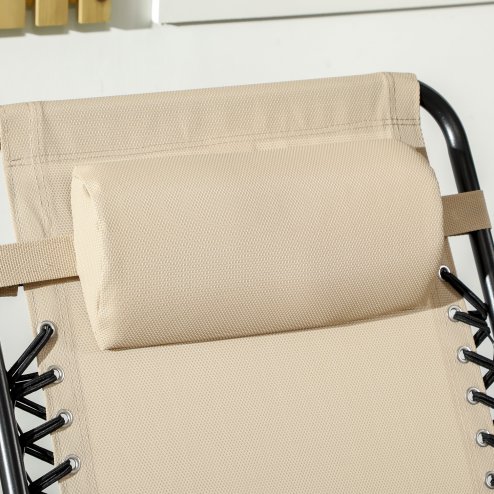 Outsunny Garden Rocking Chair Folding Outdoor Adjustable Rocker Zero-Gravity Seat with Headrest Camping Fishing Patio Deck, 95 x 64 x 106 cm - Beige