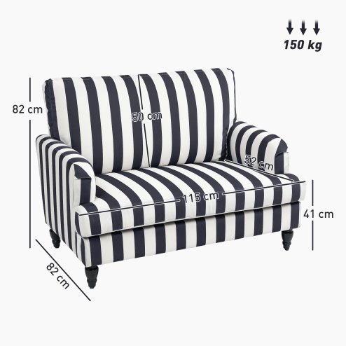 HOMCOM Modern Cuddle Chair, Velvet Single Sofa Armchair with Stripe, Turned Legs and Wide Seat, Upholstered Snuggle Chair for Living Room, Bedroom, Black and White