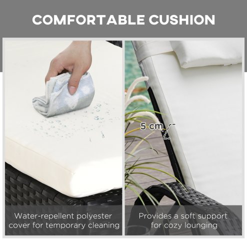 Outsunny 3 Pieces PE Rattan Patio Lounge Chair Set, Outdoor Recliner Lounge Chairs with Wheels, for Outside with Cushions, Headrest, Coffee Table for Garden, Poolside, Black