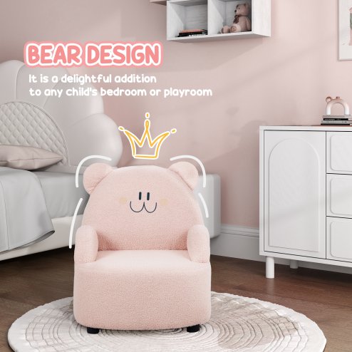 AIYAPLAY Kids Armchair, Bear Shaped Toddler Chair, Baby Armchair for Bedroom Playroom Living Room, for Boys and Girls Aged 18 Months to 3 Years - Pink