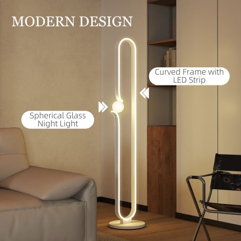 HOMCOM LED Floor Lamp, Dimmable Floor Standing Lamp with Glass Night Light, Foot Switch for Living Room, Bedroom, Office, White