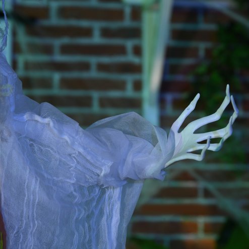 HOMCOM 6ft Outdoor Halloween Decoration Witch with Pumpkin, Standing Skeleton Witch Prop Life Size with Sound and Motion Activated, Light Up Eyes, Laughing Sound, Posable Arms, White