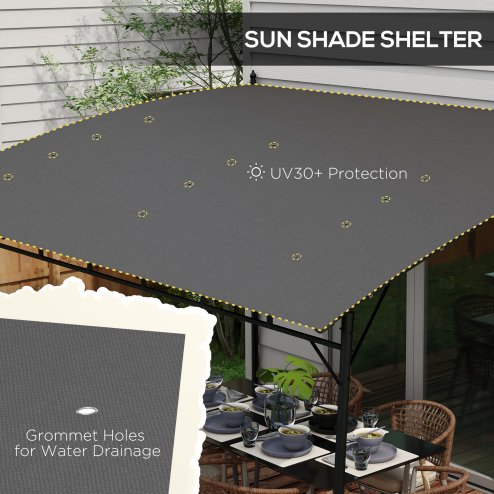 Outsunny 3 x 4m Pergola, Lean to Garden Gazebo with UV-Resistant Canopy and Metal Frame, Outdoor Sun Shade Shelter for Porch, Patio, Deck, Grey