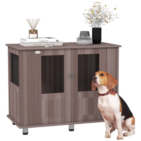 PawHut Dog Crate Furniture End Table, Pet Kennel for Medium Large Dogs with Magnetic Door Indoor Animal Cage, Purple, 95 x 55 x 75 cm