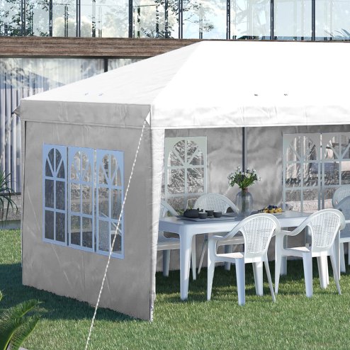 Outsunny 3 x 6m Garden Pop Up Gazebo, Height Adjustable Marquee Party Tent with Sidewalls, Storage Bag, White