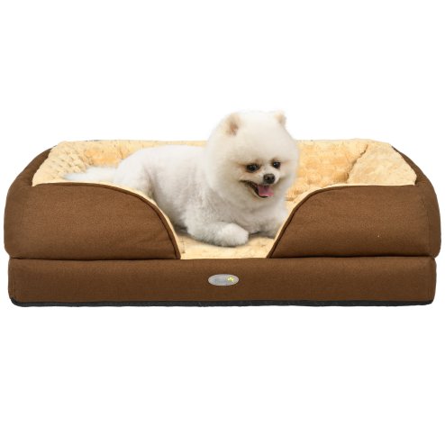PawHut Dog Sofa Bed Pet Bed Dog Mattress with Removable Washable Cover, Anti-Slip Bottom, for Small Sized Dogs, 70L x 50W x 18Hcm - Brown