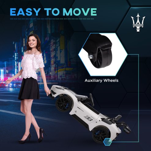 AIYAPLAY Maserati GT2 Licensed 12V Electric Car for Kids, Kids' Electric Ride on with Suspension System, Remote Control, USB, Music, Horn, Lights, Auxiliary Wheels, for Ages 3-5 Years, White
