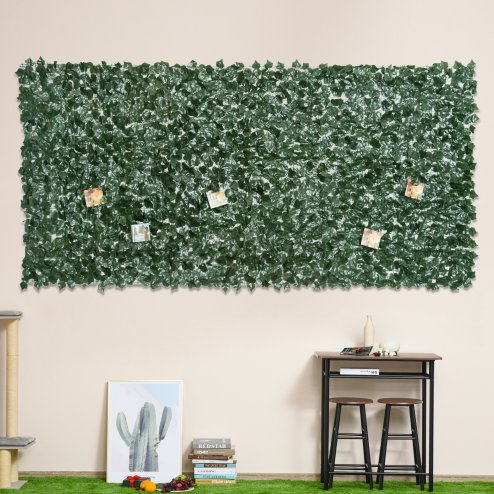 Outsunny 1-Piece Artificial Leaf Hedge Screen Privacy Fence Panel for Garden Outdoor Indoor Decor, Dark Green, 3M x 1.5M