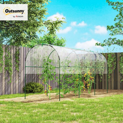 Outsunny Tunnel Tomato Greenhouse with 4 Hoops and Top Tap, Pointed Bottom and Guy Ropes, 400 x 123 x 171 cm, Clear
