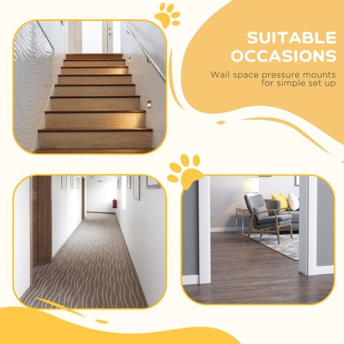PawHut Pressure Fit Dog Stair Gate No Drilling Safety Gate Auto Close for Doorways, Hallways, 74-87cm Adjustable, 94cm Tall, White