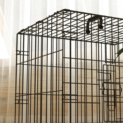 PawHut Dog Crate, Folding Metal Dog Cage with Two Doors, Tray, Soft Cushion, for Extra Small Dogs, 60 x 40 x 50 cm, Black