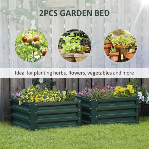 Outsunny Set of 2 Raised Garden Bed, Outdoor Planter Box with Galvanised Steel Frame for Growing Vegetables, Flowers and Herbs, 60 x 60 x 30.5 cm, Green