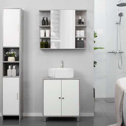 kleankin Under Sink Cabinet, Bathroom Vanity Unit, Storage Cupboard with Adjustable Shelves, White and Grey
