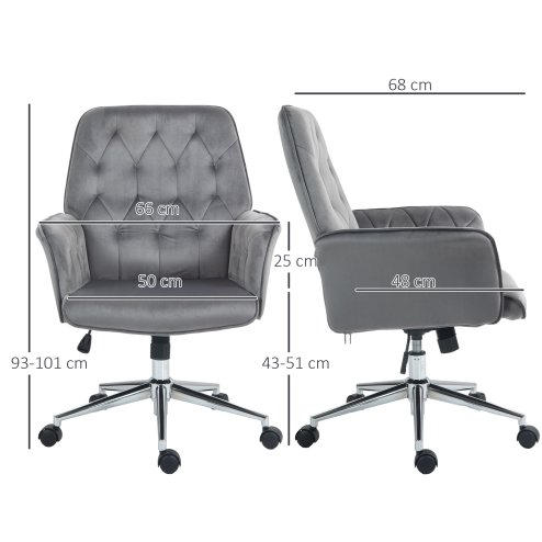 Vinsetto Office Desk Chair, Velvet-Feel Fabric Vanity Chair with Height Adjustable, Armrest, Swivel Chair for Home, Dark Grey