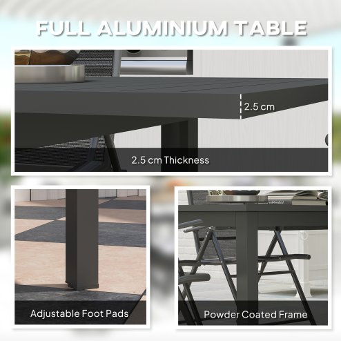 Outsunny Extending Garden Table, Full Aluminium Outdoor Dining Table with Slatted Top, for Patio, Balcony, 160/220 x 90 x 73 cm, Grey